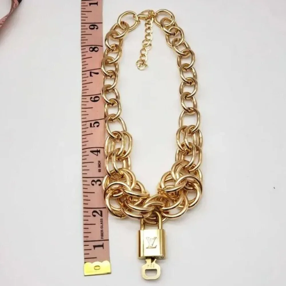 100% Auth Louis Vuitton Lock & Key with Unbranded Gold Plated Chain Necklace